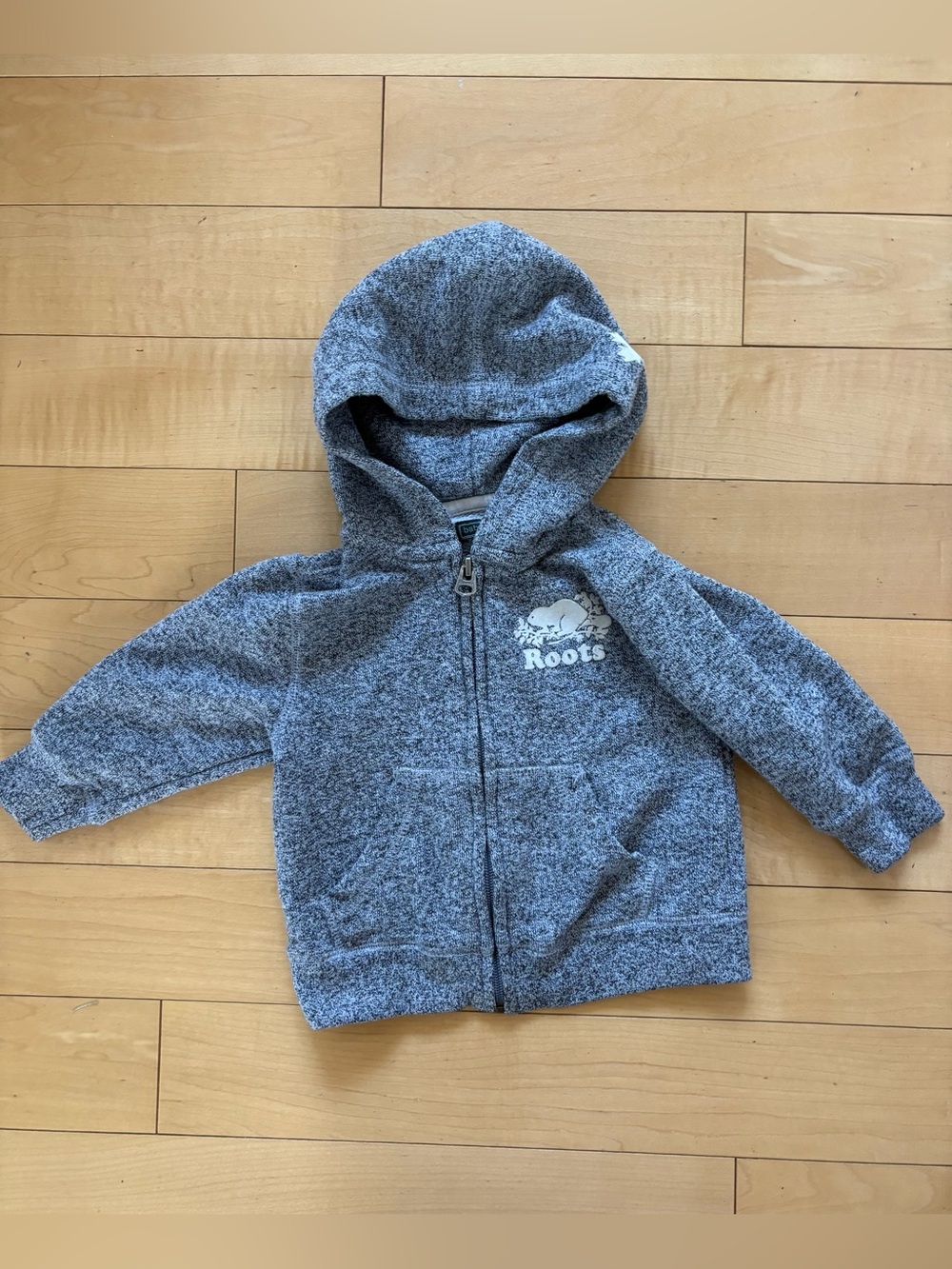 Roots Baby Heather Grey Salt and Pepper Zip Hoodie with Beaver Logo